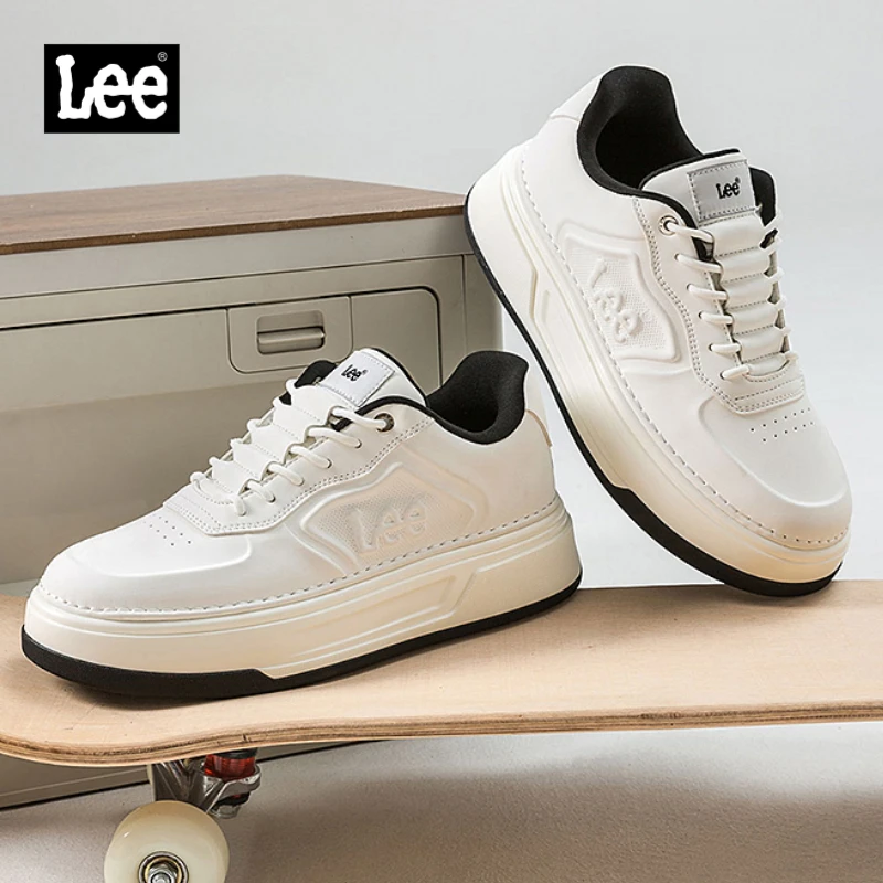 Lee男鞋2025新款秋季真皮厚底休闲板鞋男士百搭防滑运动小白鞋子