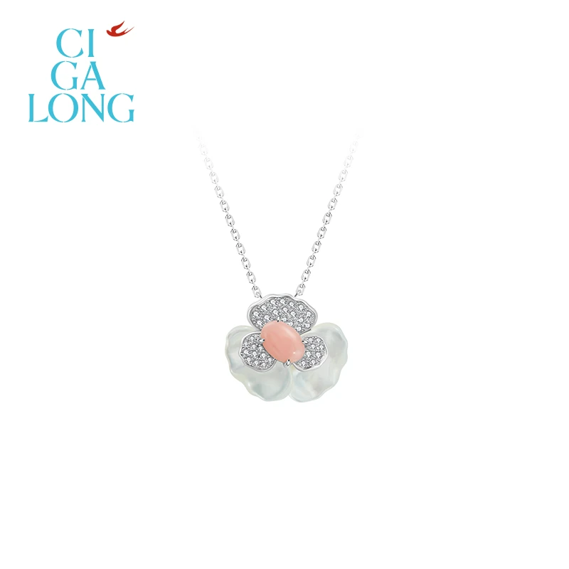 CIGALONG三色堇长春粉项链/耳钉/戒指「梨满园」系列