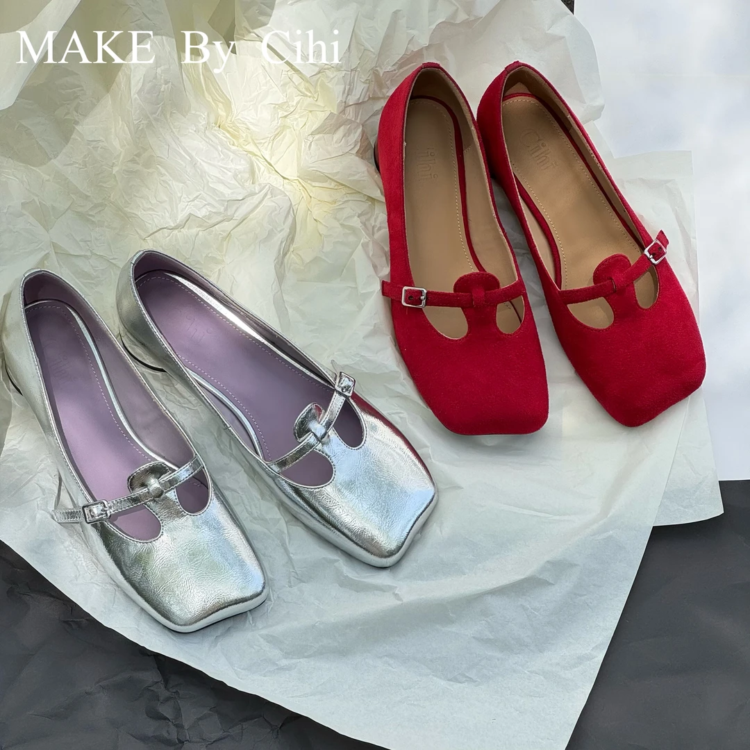 Cihi設計/羊皮4cm ’Mary Jane’原创设计师 手工粗跟玛丽珍单鞋