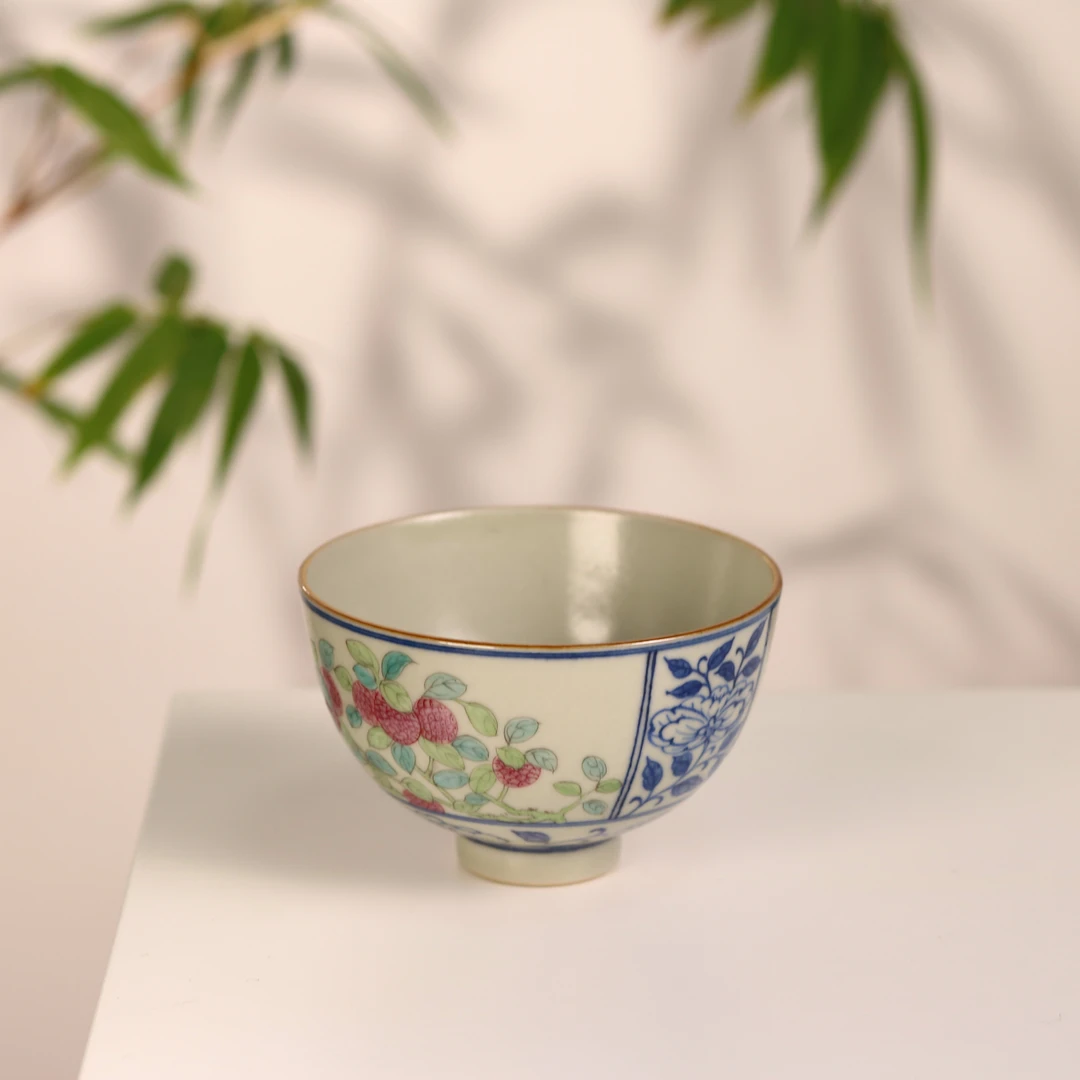 望野生香 景德镇手绘仿古泥斗彩开窗荔枝主人杯 茶杯茶具 70cc