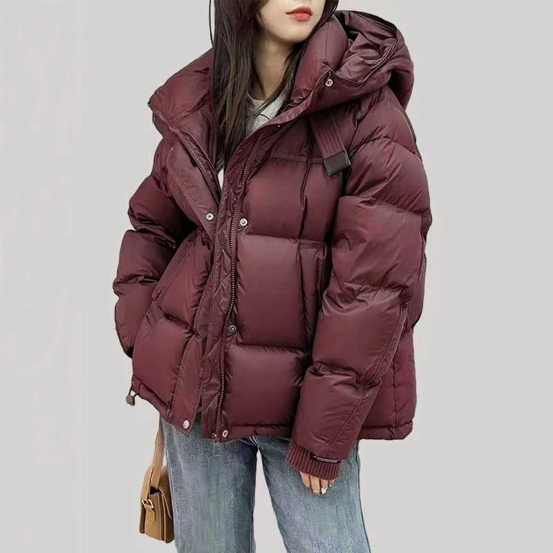 大码200斤胖mm欧货新款宽松面包服女秋冬加厚蓬松连帽棉服外套