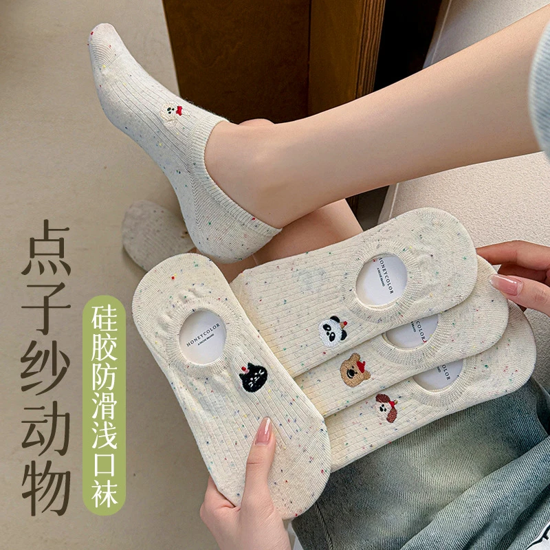 点子纱袜子女可爱卡通短袜夏季薄款防滑不掉跟浅口隐形船袜ins潮