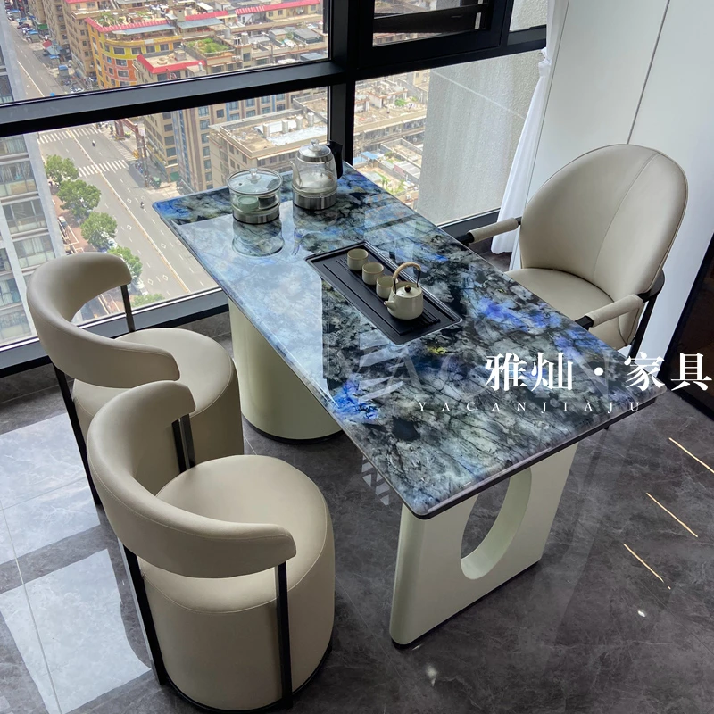 简约现代家用阳台超晶石茶桌椅组合办公茶台功夫阳台茶桌茶椅组合