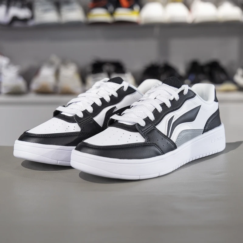 李宁黑白熊猫板鞋男子2024秋季新款防滑耐磨经典休闲鞋AGCU567