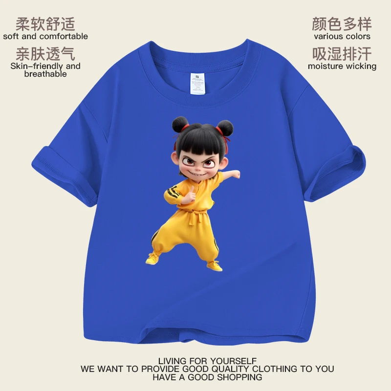 2025哪吒魔童闹海春秋新款男女小中大儿童纯棉短袖吸汗宽松上衣潮