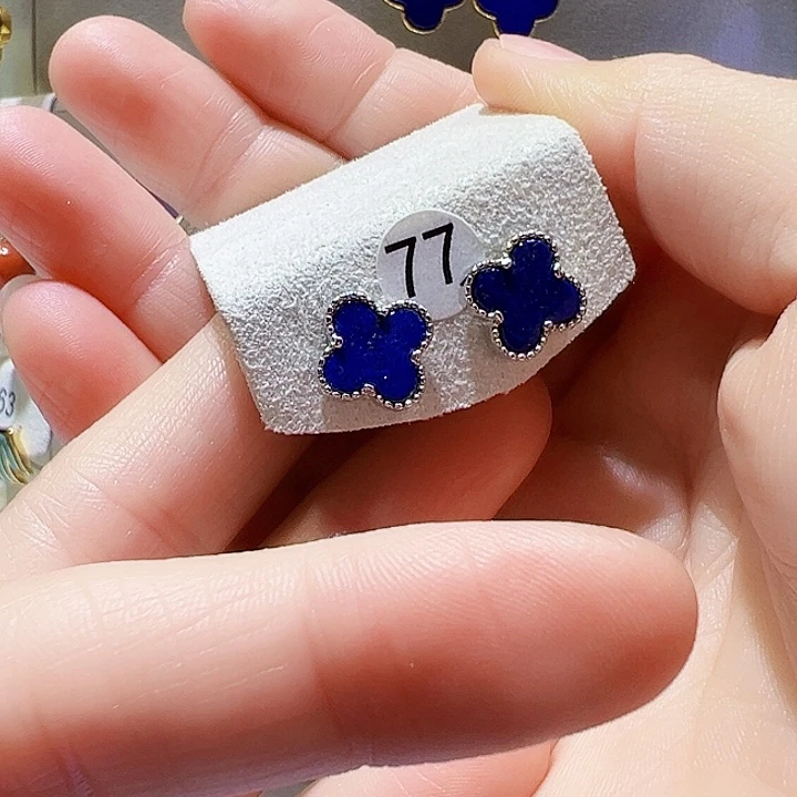 青金石银S925镶嵌耳饰