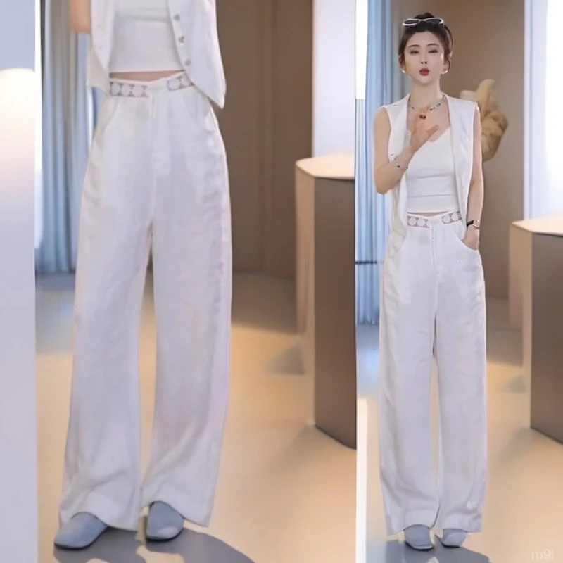 棉麻阔腿裤女夏季薄款高腰垂感防晒防蚊速干亚麻透气休闲直筒裤子