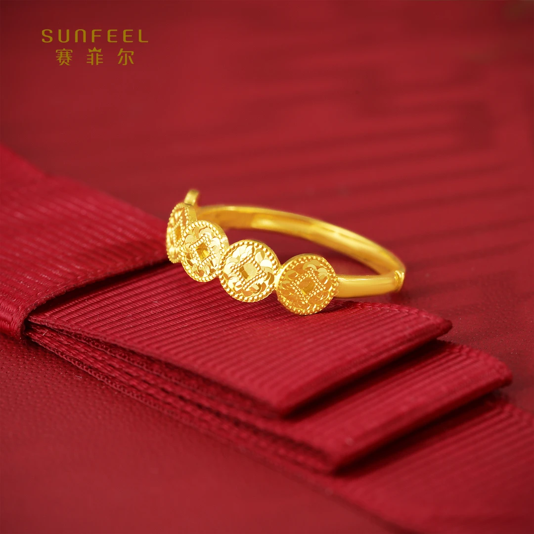 SUNFEEL/赛菲尔【二十三店】足金5G金艺术闪光铜钱戒指5GJ00291