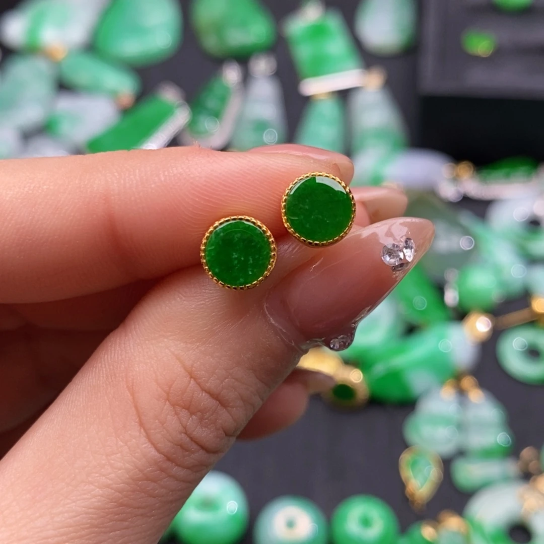 翡翠耳饰银S925镶嵌翡翠