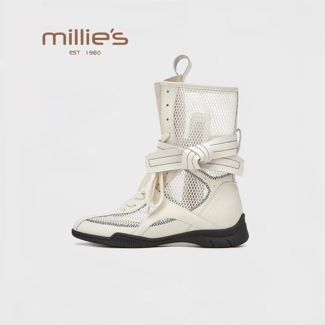 MILLIE'S/妙丽2025夏季新款透气网红户外登山鞋厚底休闲网靴女款