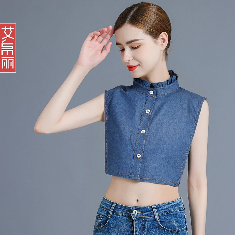 加领计划 胖mm大码复古牛仔假领子内搭秋季层次叠穿搭时尚单品