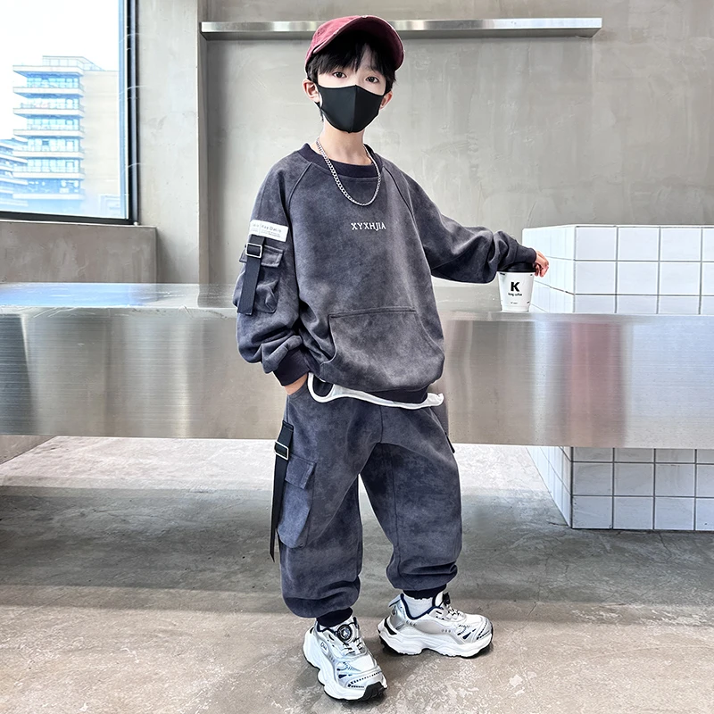 童装男童秋装套装2025新款中大童时尚男孩春秋儿童扎染大码童装