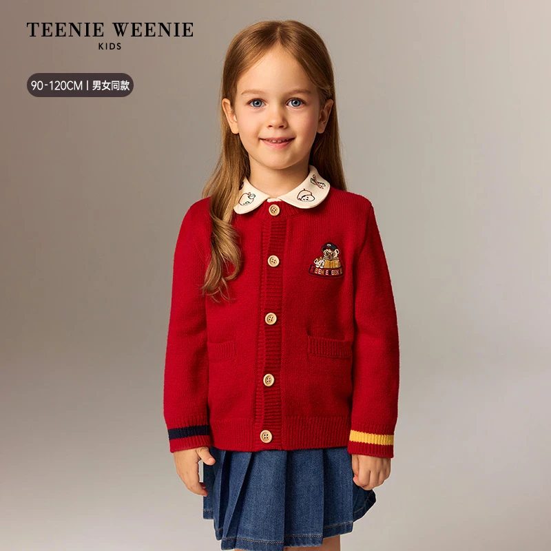 【新年款】TeenieWeenieKids小熊童装红色刺绣开衫毛衣T0CK258985I