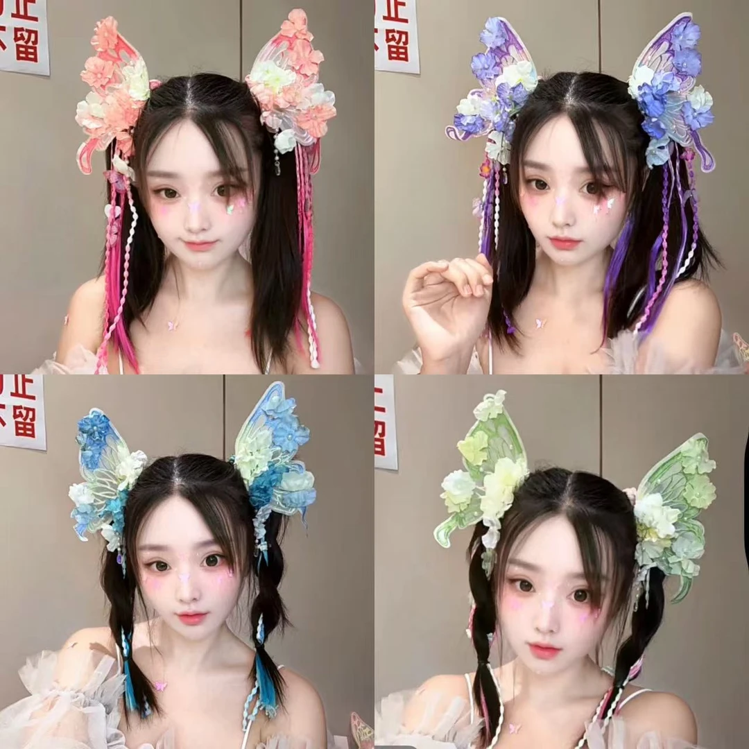 干花蝴蝶套装古风女童