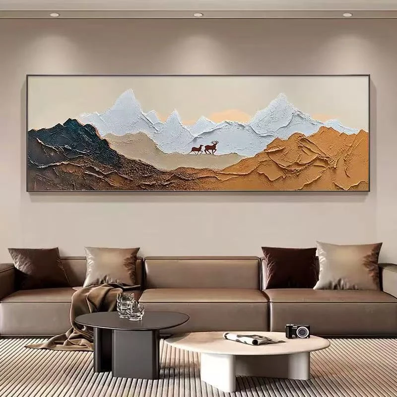 背有靠山砂岩油画村客厅手绘装饰画高级感沙发背景墙挂画肌理壁画