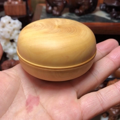 黄杨木印泥盒整木