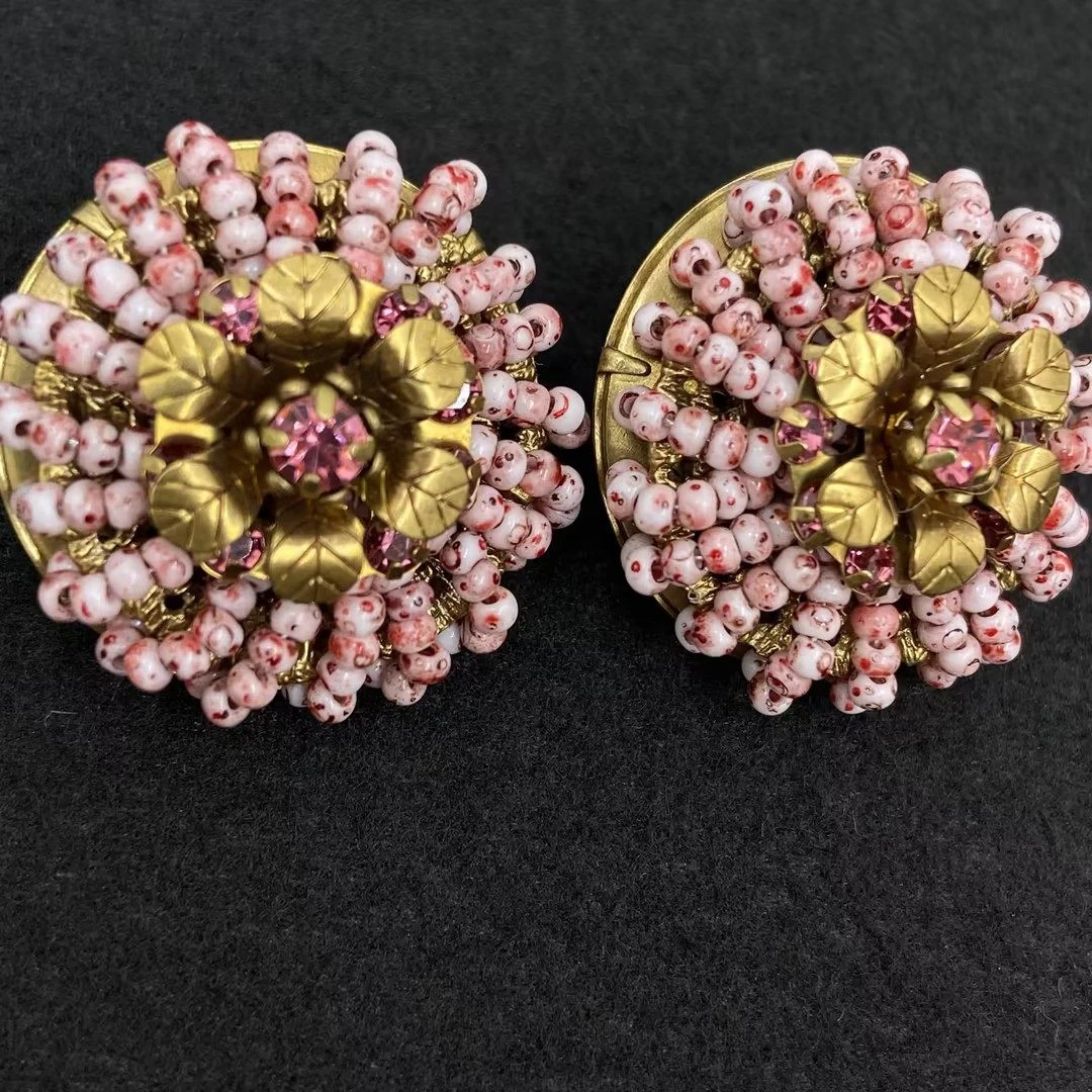 铜合金仿水晶耳饰 【Liz璇子】花园系列意产琉璃重工编织耳夹H49564