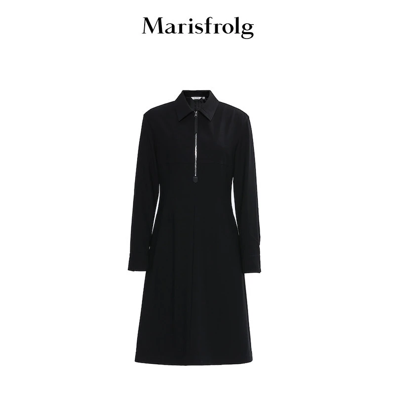 【婷婷专属】Marisfrolg/玛丝菲尔黑色时尚收腰中长连衣裙