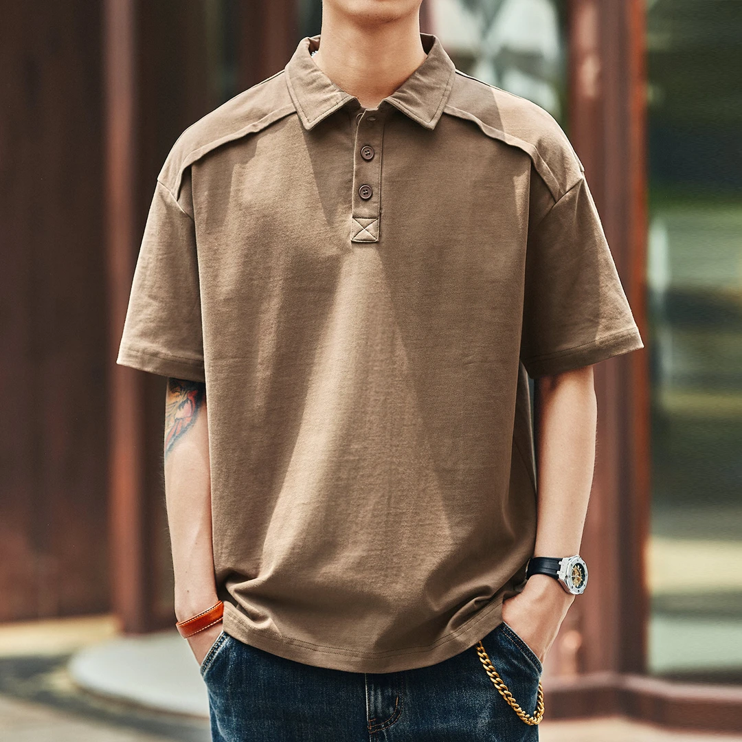 格蓝鹿美式复古解构翻领男士短袖POLO衫夏季新款潮流宽松半袖体恤