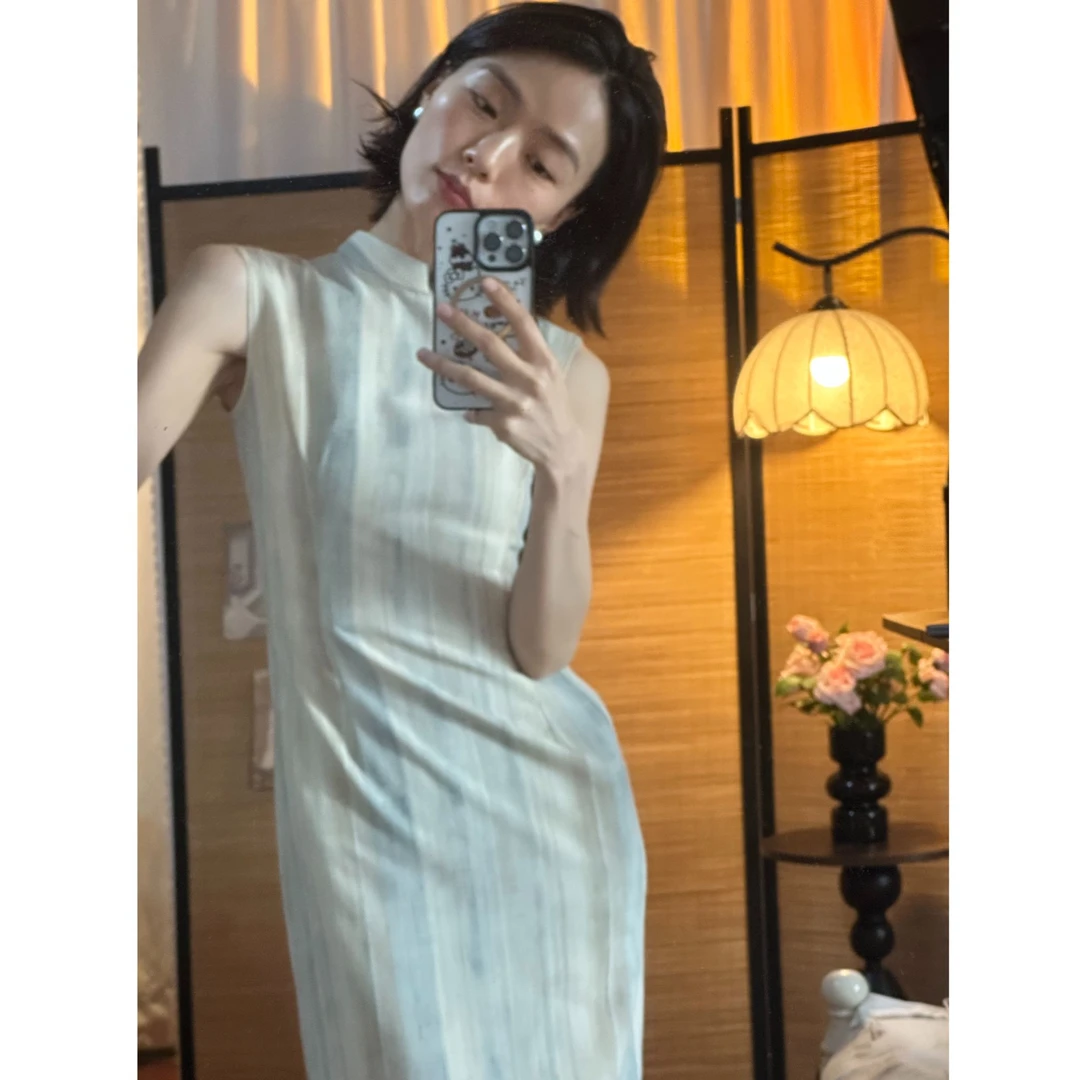 绫曦【云汐】新款复古送考新中式少女夏季后拉链收腰显瘦日常旗袍