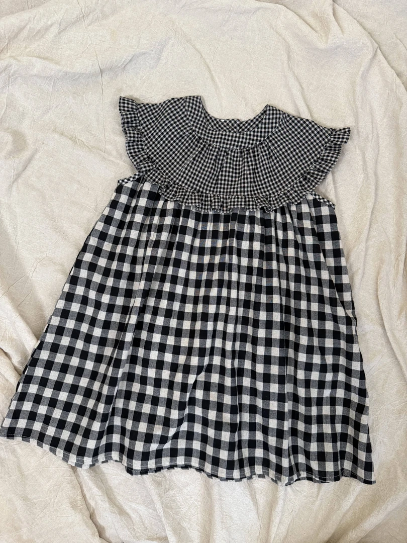 森系夏季新款格子棉麻连衣裙8Q546