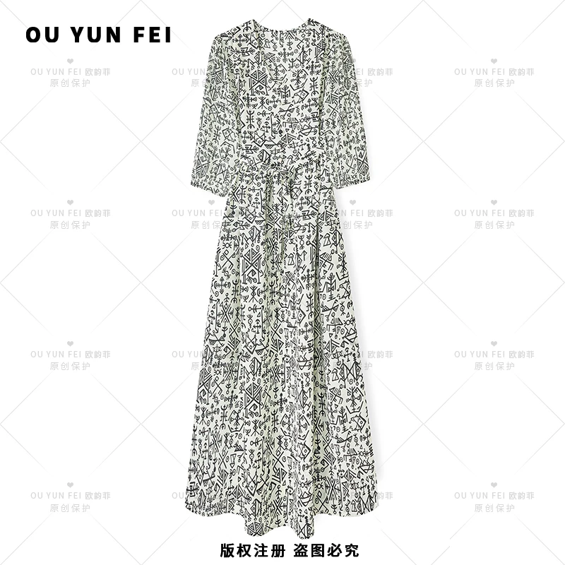 【甲骨文】高级感连衣裙女新款气质显瘦穿搭时尚洋气印花长裙AY1201