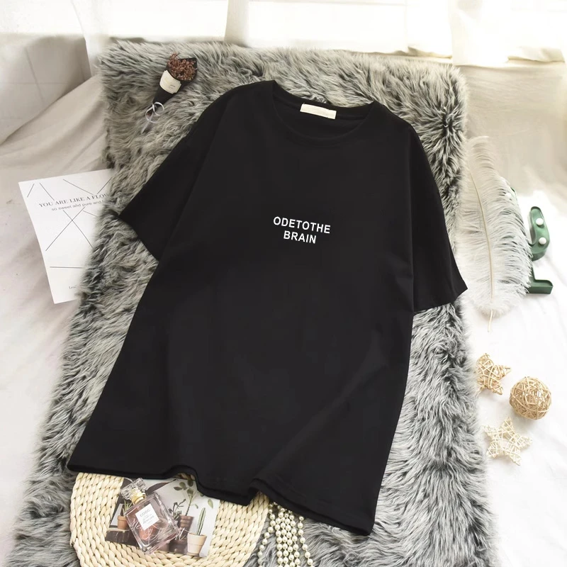 2025春夏季圆领中长款短袖T恤女宽松大码洋气圆领体恤遮屁股上衣