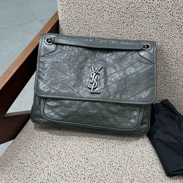 99新 YSL/圣罗兰 D扣Niki大号大象灰 S591713