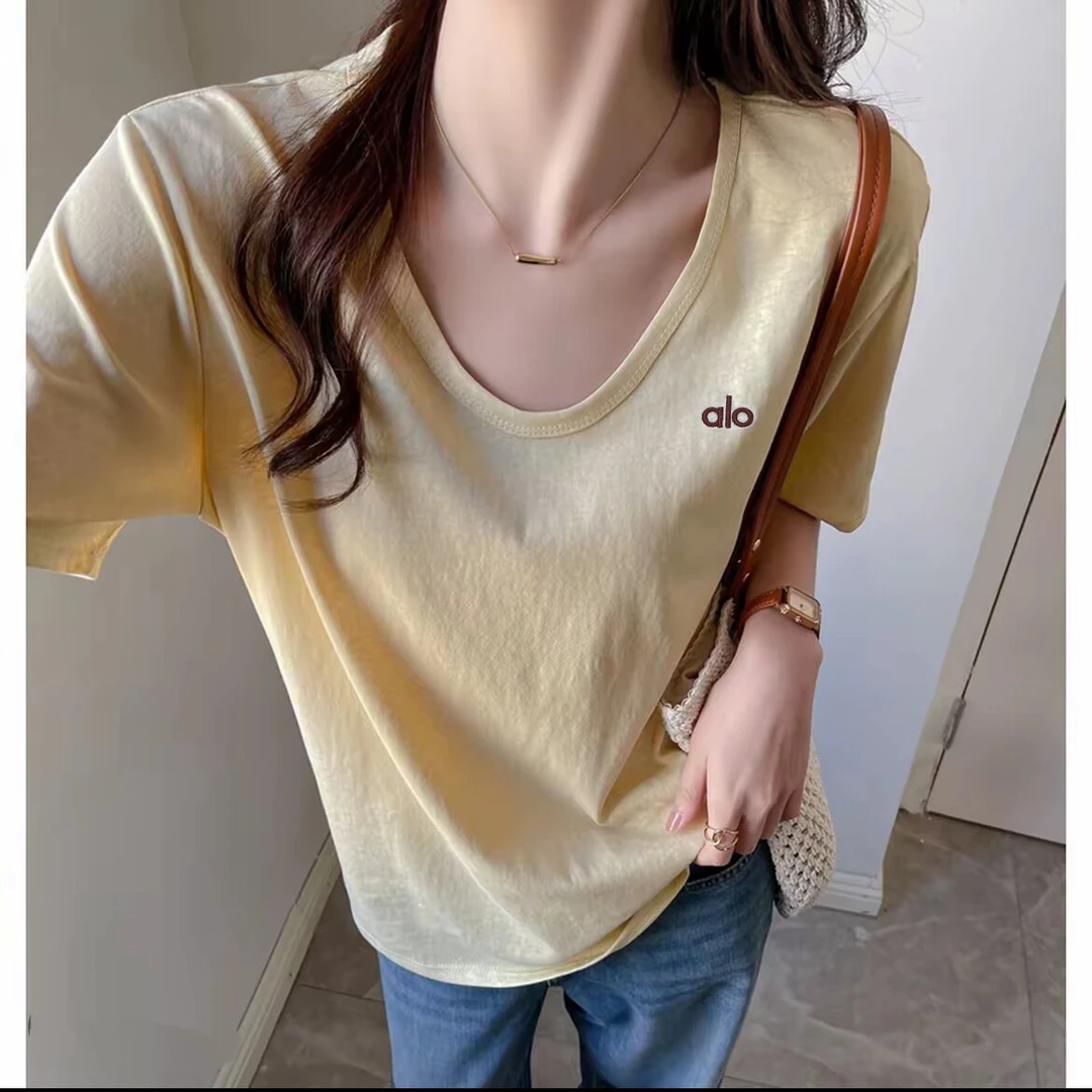 【送运费险】竹节棉夏季新款V领短袖t恤女设计感小众休闲打底上衣