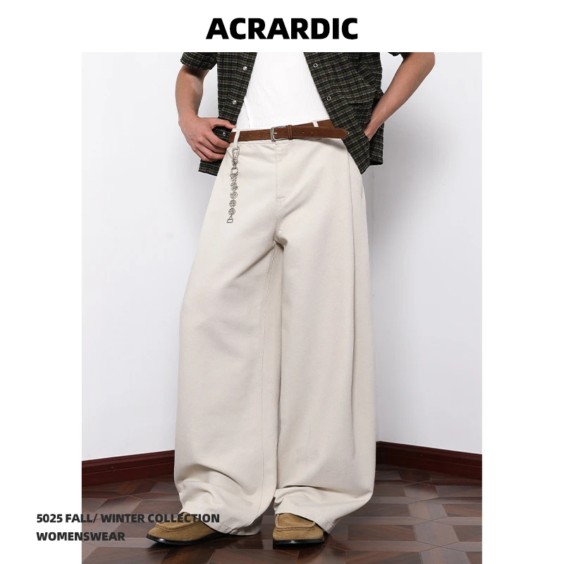 ACRARDIC潮牌基础款纯色休闲裤男美式复古通勤宽松百搭直筒长裤子