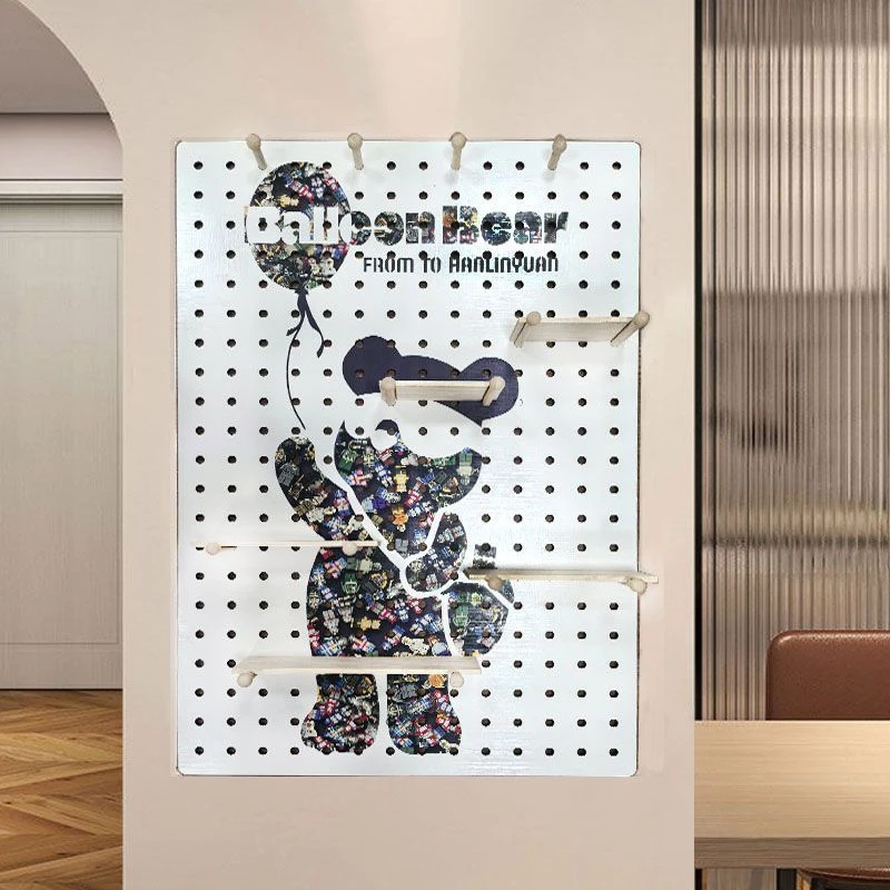 创意洞洞板入户玄关装饰定制暴力熊图案造型墙客厅实木收纳置物架