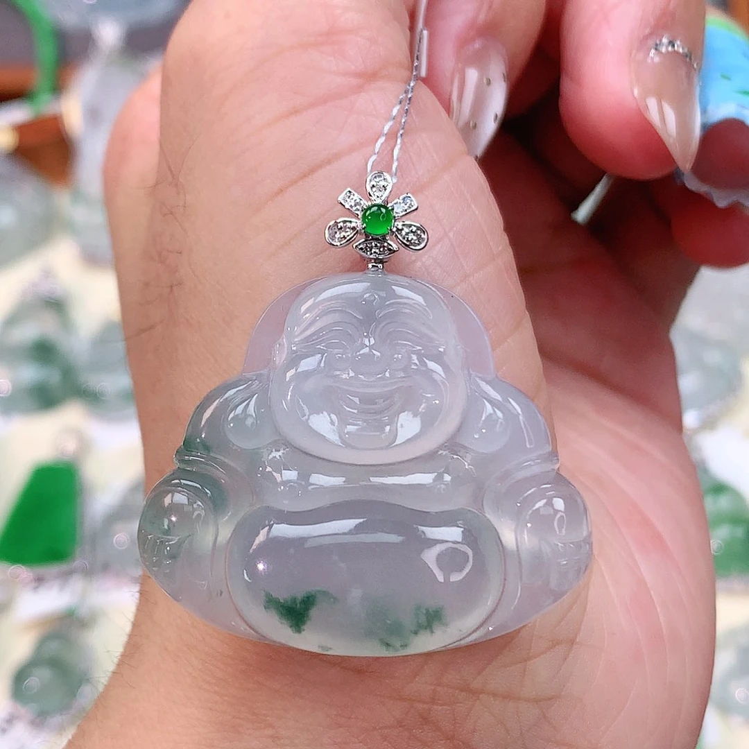 颈饰18K金镶嵌翡翠佛公