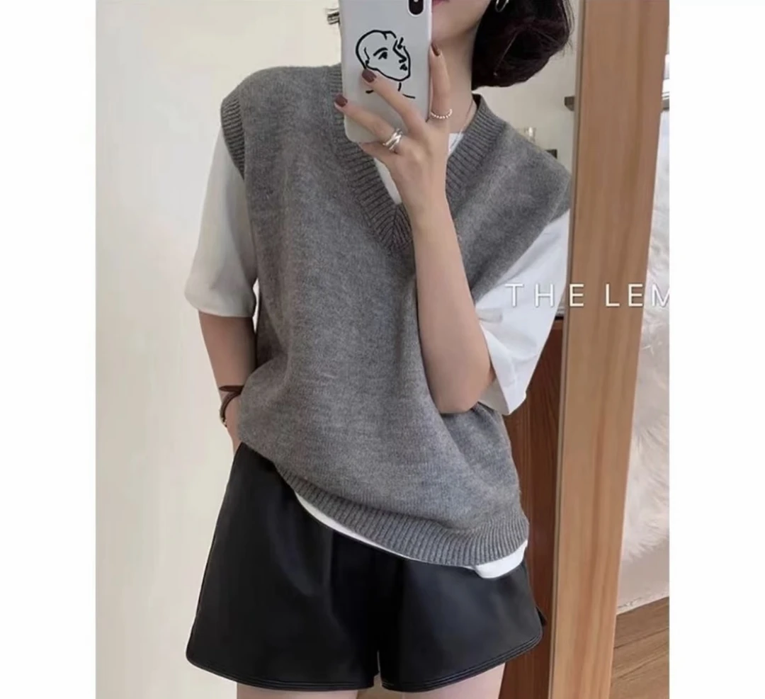 【小猪】春秋正肩马甲背心纯色百搭基础款针织坎肩女无袖减龄马甲
