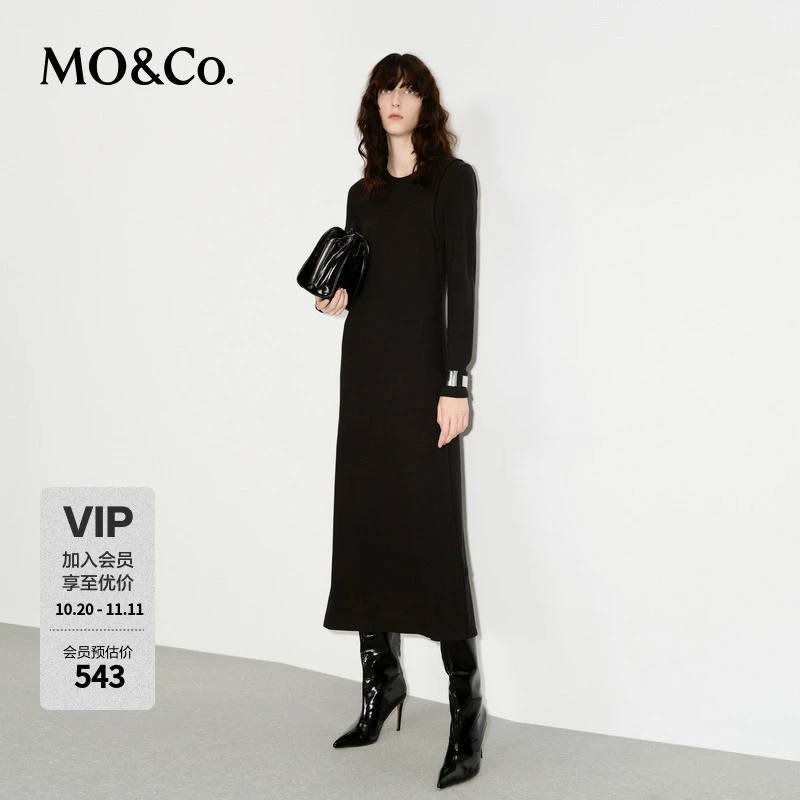 MOCO连衣裙【保暖德绒】冬解构开叉小黑裙长裙MBD4DRST01