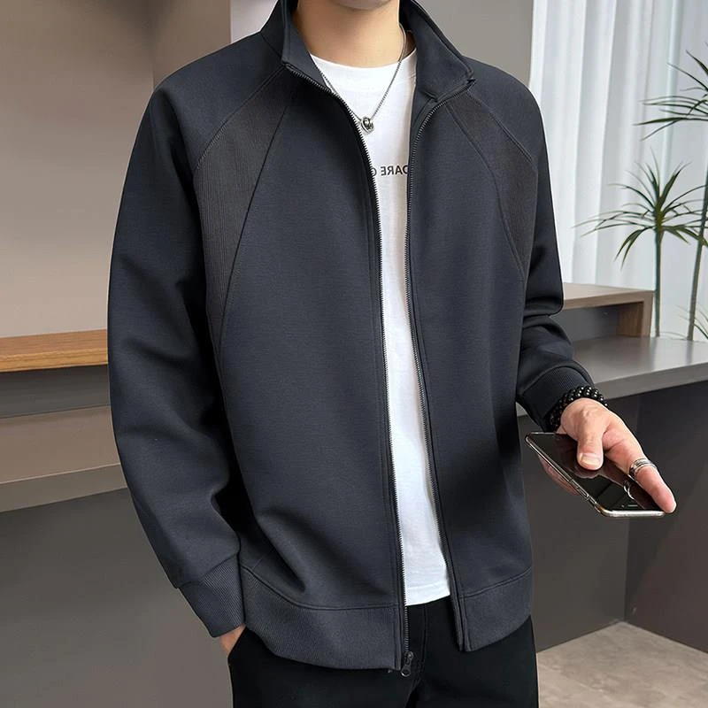 灏吉弧针织开衫外套男款春秋季2025新款潮休闲男立领夹克春装上衣