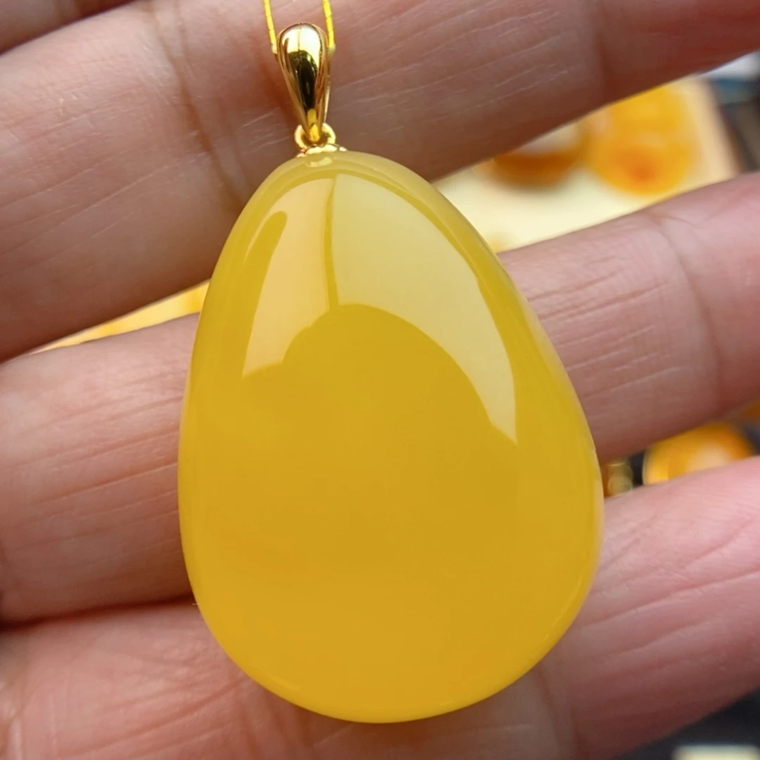 琥珀颈饰银S925镀金镶嵌