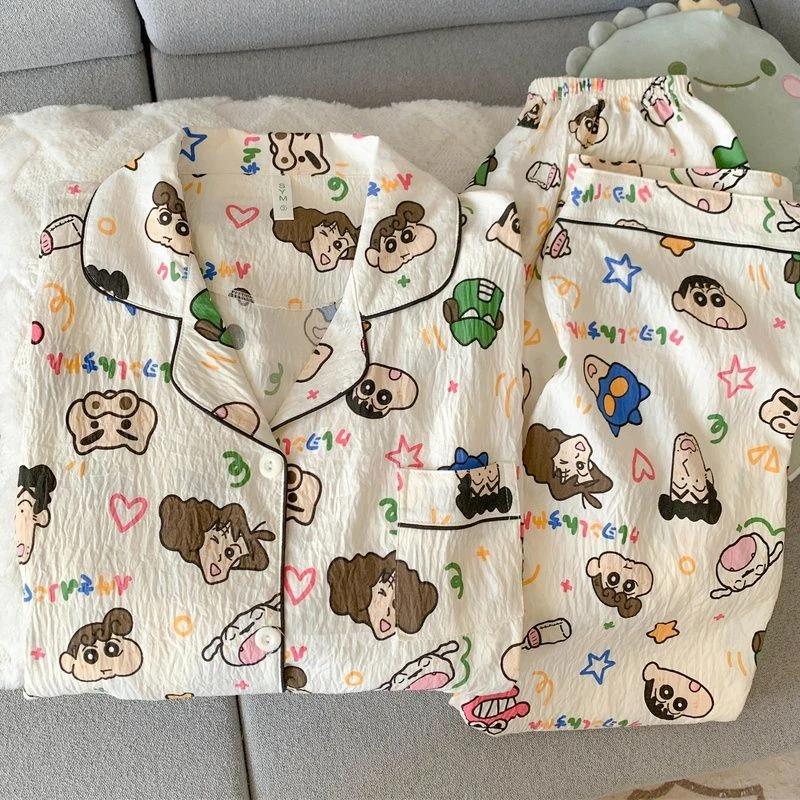 【云朵绵】日系蜡笔小新大码睡衣女秋季长袖长裤甜美可爱家居服套装