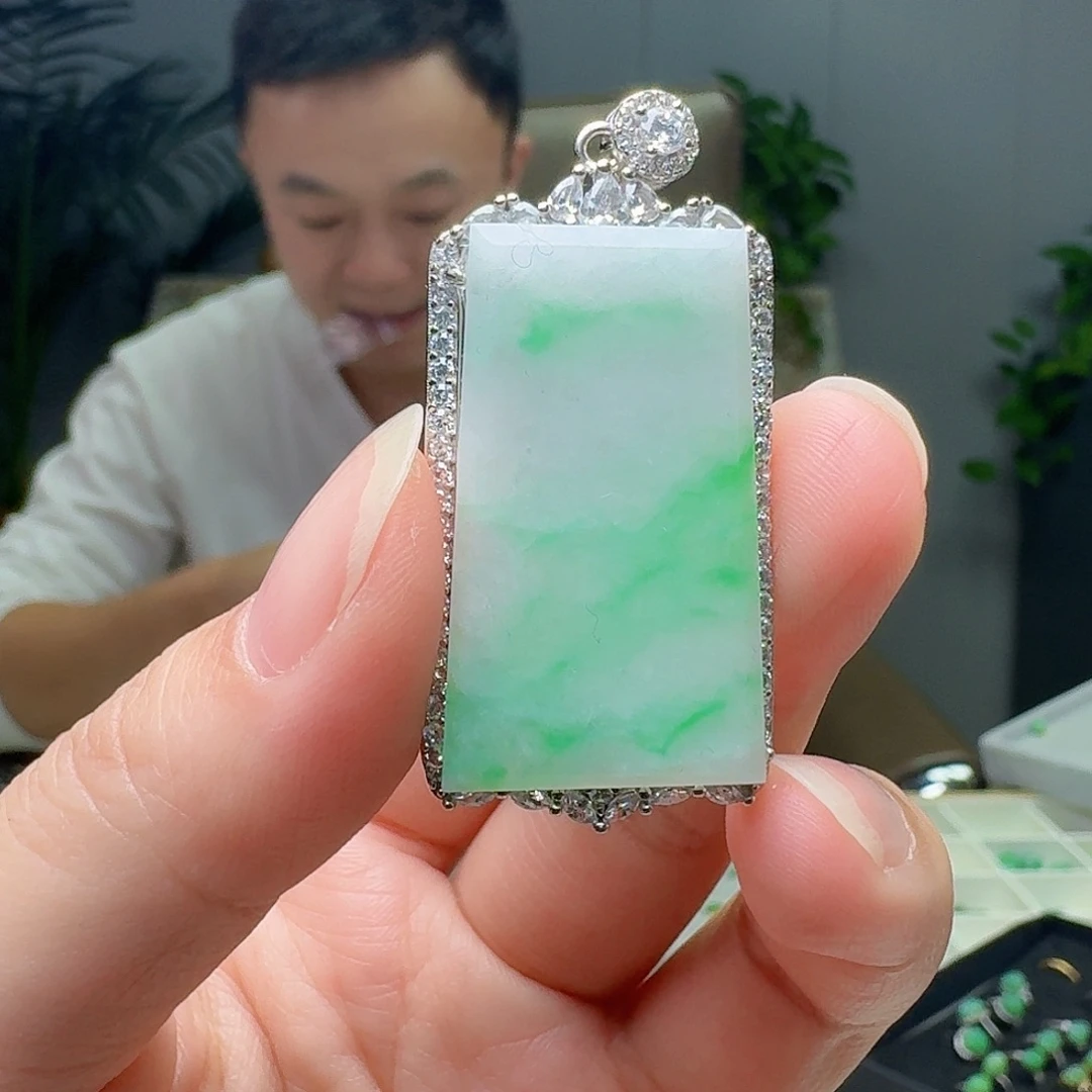 翡翠银S925镶嵌吊坠(不含链)天然