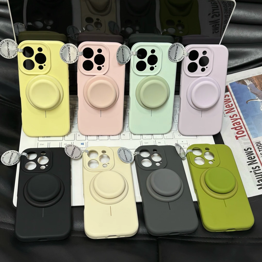圆形磁吸支架液态硅胶一体ai拍照按键适用苹果iPhone16promax手机