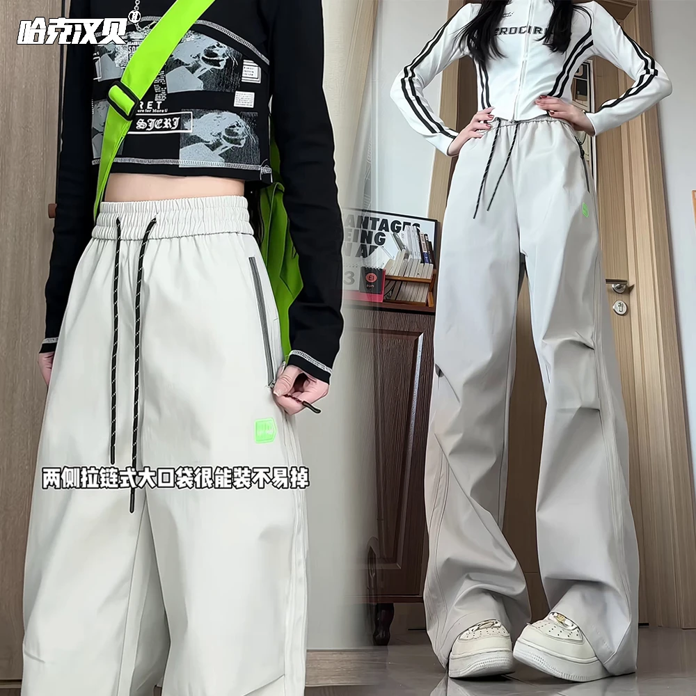 户外冲锋裤男女秋季撞色拉链压褶机能登山裤防风防水宽松休闲裤子