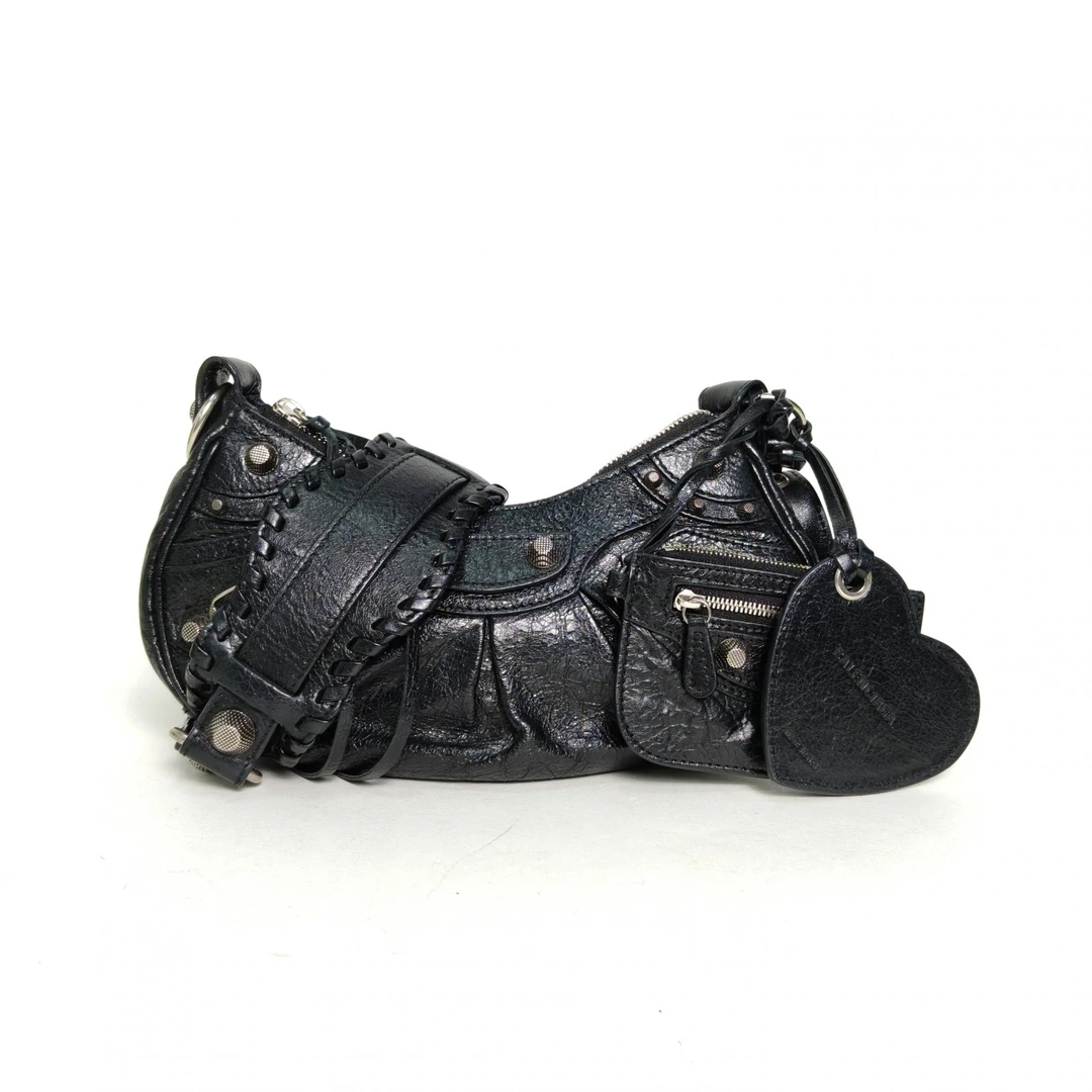 95新 Balenciaga/巴黎世家 【黑黑】机车月牙包 xs 25.9cm 黑色