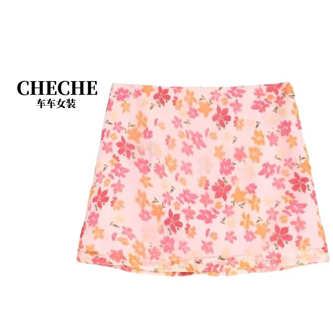 CHECHE【夏天summer】小碎花短裙女夏季双层新款气质百搭A字裙