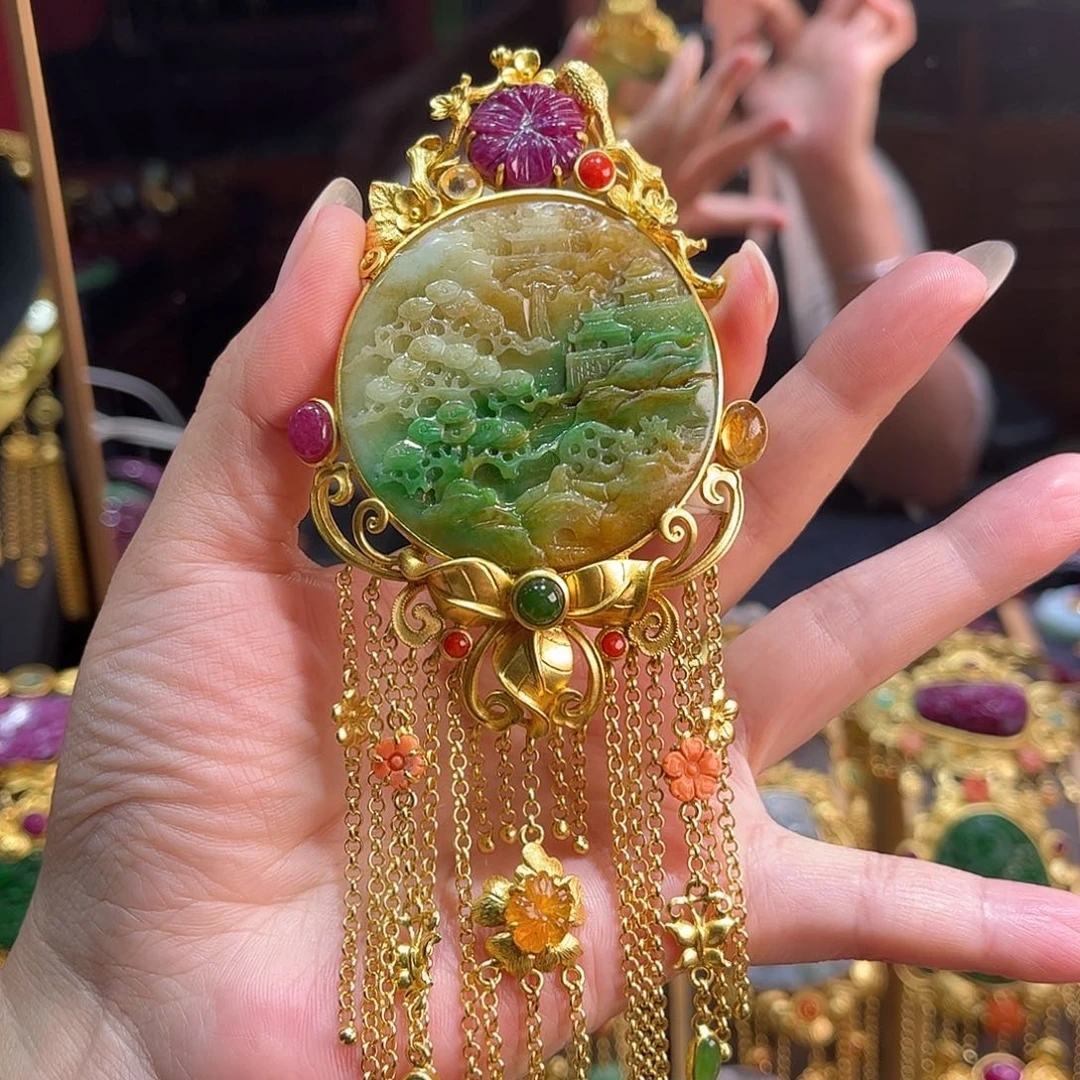 翡翠银S925镀金镶嵌吊坠(不含链)