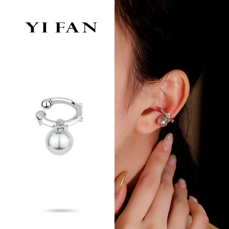 925银合成锆石耳饰 30155-灰色贝珠C型百搭耳扣耳环