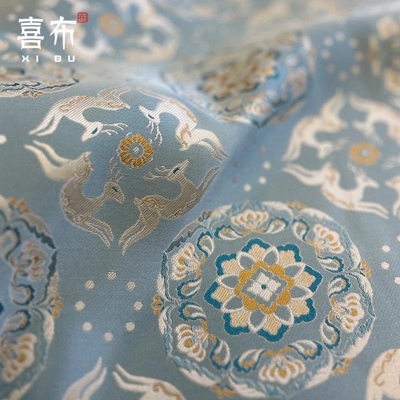 宝相奔鹿花纹仿宋锦布料背心裙国风古韵新中式穿搭东方美学面料