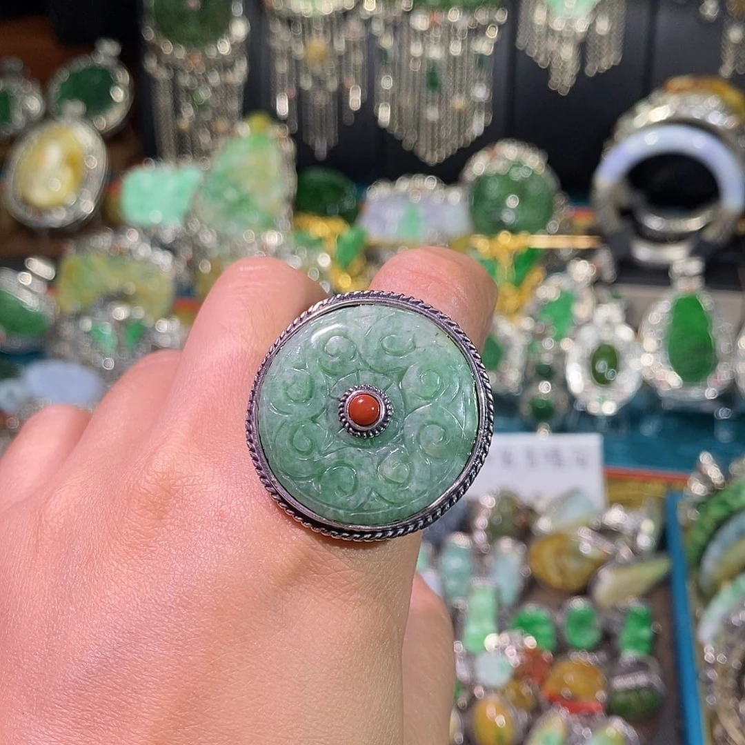 翡翠戒指银S925镶嵌