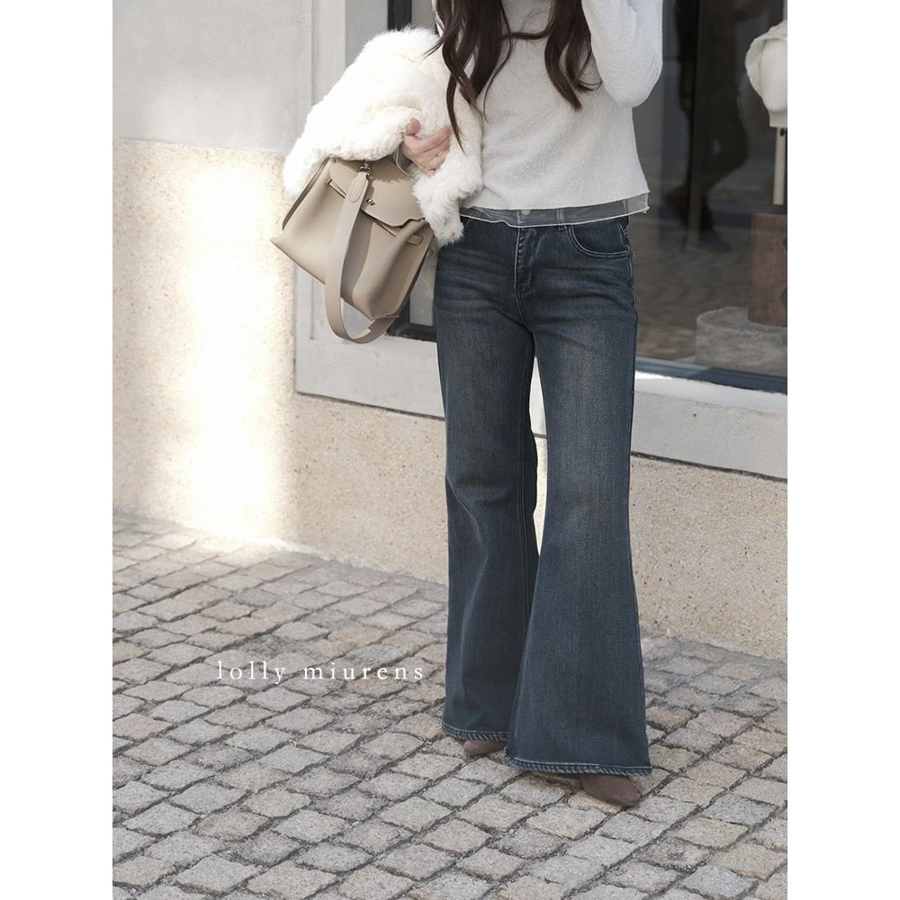 缪恩诗冬季新品Winter x「蓝菲菲～」时尚百搭牛仔阔腿裤加绒