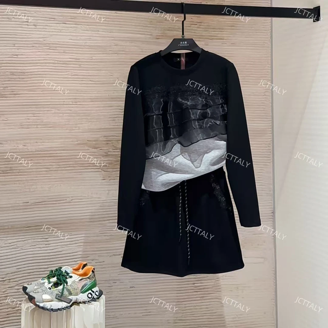 【宠粉价】设计师蕾丝黑灰层次感秋冬半身裙套装TZ-521