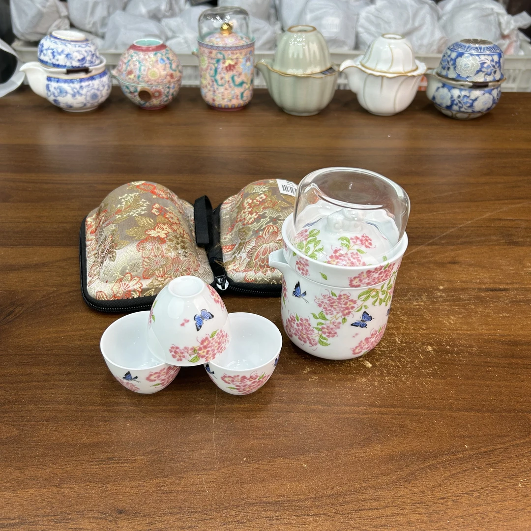 G511-蝶恋花白瓷一壶三杯旅行套