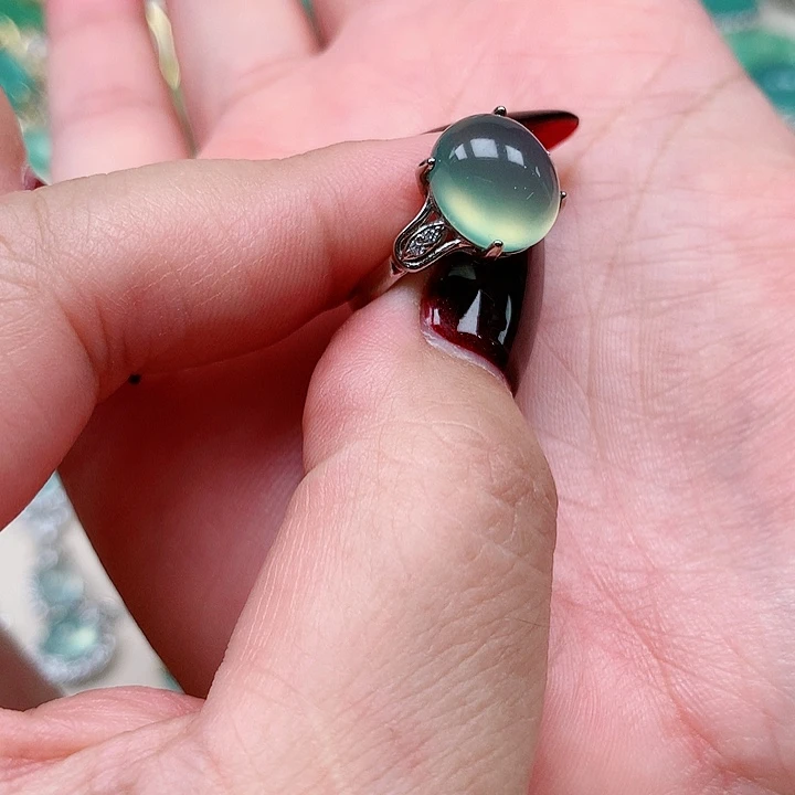 蛇纹石玉戒指银S925镶嵌